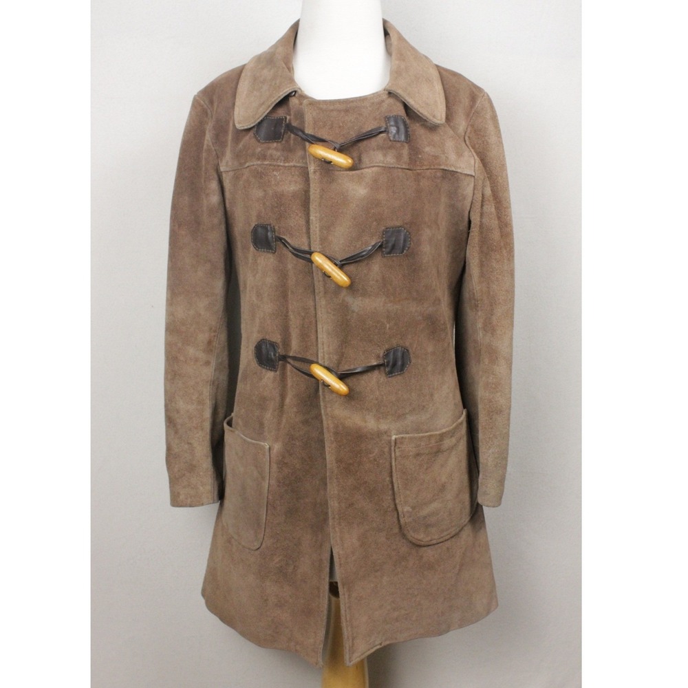 Vintage Brown Suede Toggle Coat Leather Duffle Jacket Women's Medium